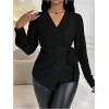 image:imageMakeMeChic Womens Wrap Tops V Neck Blouse Business Dressy Shirt Tie Side Long Sleeve Going Out TopBlack