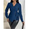 image:imageMakeMeChic Womens Wrap Tops V Neck Blouse Business Dressy Shirt Tie Side Long Sleeve Going Out TopBlue