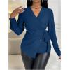 image:imageMakeMeChic Womens Wrap Tops V Neck Blouse Business Dressy Shirt Tie Side Long Sleeve Going Out TopBlue