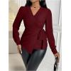 image:imageMakeMeChic Womens Wrap Tops V Neck Blouse Business Dressy Shirt Tie Side Long Sleeve Going Out TopBurgundy