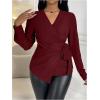 image:imageMakeMeChic Womens Wrap Tops V Neck Blouse Business Dressy Shirt Tie Side Long Sleeve Going Out TopBurgundy