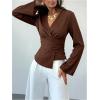 image:imageMakeMeChic Womens Wrap V Neck Blouse Bell Sleeve Cinched Waist Dressy Work TopsCoffee Brown