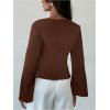 image:imageMakeMeChic Womens Wrap V Neck Blouse Bell Sleeve Cinched Waist Dressy Work TopsCoffee Brown