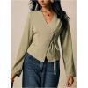 image:imageMakeMeChic Womens Wrap V Neck Blouse Button Down Tie Front Business Casual Dressy TopsGreen