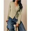 image:imageMakeMeChic Womens Wrap V Neck Blouse Button Down Tie Front Business Casual Dressy TopsGreen