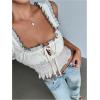 image:imageMakeMeChic Womens Y2k Square Neck Crop Tops Ruffle Tie Front Shirred Sleeveless Tank TopsApricot