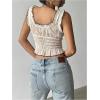 image:imageMakeMeChic Womens Y2k Square Neck Crop Tops Ruffle Tie Front Shirred Sleeveless Tank TopsApricot