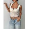 image:imageMakeMeChic Womens Y2k Square Neck Crop Tops Ruffle Tie Front Shirred Sleeveless Tank TopsApricot