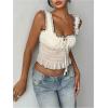 image:imageMakeMeChic Womens Y2k Square Neck Crop Tops Ruffle Tie Front Shirred Sleeveless Tank TopsApricot