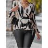 image:imageMakeMeChic Womens Zebra Striped Wrap Tie V Neck Long Sleeve Business Peplum TopsBlack