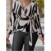 image:imageMakeMeChic Womens Zebra Striped Wrap Tie V Neck Long Sleeve Business Peplum TopsBlack