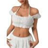 image:imageMAKEMECHIC Womens Summer Y2K Super Crop Tops Puff Sleeve Halter Eyelet Embroidery BlousesWhite