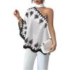 image:imageMakeMeChic Womens Boho Blouse Graphic Asymmetrical Tie Back Contrast Binding Vacation TopsBlack and White