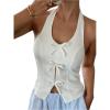 image:imageMakeMeChic Womens Bow Halter Crop Tops Y2k Cut Out Zipper Backless Going Out TopWhite