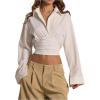 image:imageMakeMeChic Womens Button Up Shirt Collared Long Sleeve Dressy Work BlouseWhite