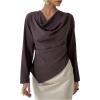 image:imageMakeMeChic Womens Cowl Neck Blouse Draped Hanky Hem Long Sleeve Business Shirt TopsCoffee Brown