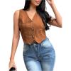 image:imageMakeMeChic Womens Cropped Vest V Neck Waistcoat Button Front Sleeveless Tank TopMocha Brown