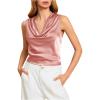 image:imageMakeMeChic Womens Draped Cowl Neck Camisole Silk Satin Tank Tops Office Work Shirt Summer BlouseDusty Pink a