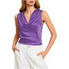 image:imageMakeMeChic Womens Draped Cowl Neck Camisole Silk Satin Tank Tops Office Work Shirt Summer BlousePurple