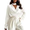 image:imageMakeMeChic Womens Elegant Satin Tops Draped Long Sleeve Keyhole Office Shirt Blouse TopWhite