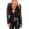 image:imageMakeMeChic Womens Floral Lace Cowl Neck Blouse Long Sleeve Draped Sheer Shirt Fall ClothesBlack