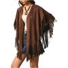 image:imageMakeMeChic Womens Fringe Trim Faux Suede Cape Coat Half Sleeve Oversized Cowgirl Boho OuterwearCoffee Brown