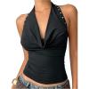 image:imageMakeMeChic Womens Halter Top Draped Rivet Studded Backless Y2K Punk Party Crop TopsBlack