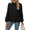 image:imageMakeMeChic Womens Lantern Sleeve Blouse Frill Trim Ruffle Hem Flared Casual Dressy Shirt TopsBlack