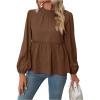 image:imageMakeMeChic Womens Lantern Sleeve Blouse Frill Trim Ruffle Hem Flared Casual Dressy Shirt TopsBrown
