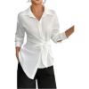 image:imageMakeMeChic Womens Long Sleeve Button Down Shirt Tie Side Dressy Business Blouse TopsWhite