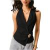 image:imageMakeMeChic Womens Old Money Vest Tops Wrap V Neck Blouse Sleeveless Tie Back Elegant Office ShirtBlack