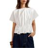 image:imageMakeMeChic Womens Pleated Ruffle Blouse Top Summer Crewneck Short Sleeve Dressy Shirt TopsWhite