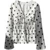 image:imageMakeMeChic Womens Polka Dots Bell Sleeve Blouse Tie Front V Neck Shirred Shirt TopsWhite
