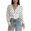 image:imageMakeMeChic Womens Polka Dots Wrap V Neck Blouse Metal Long Sleeve Business Crop TopsBlack and White