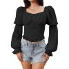 image:imageMakeMeChic Womens Renaissance Pirate Costume Corset Tops Puff Long Sleeve Ruched Bust Ruffled Peplum Peasant BlouseBlack