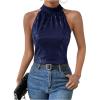 image:imageMakeMeChic Womens Sequin Halter Tops Sparkly Tie Back Sleeveless Business BlouseBlue