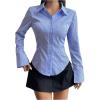 image:imageMakeMeChic Womens Striped Bell Sleeve Blouse Button Up Shirt Work Dressy TopsMulticolor