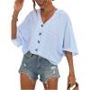 image:imageMakeMeChic Womens Striped Blouses Casual Button Up Loose Shirt 34 Length Sleeve V Neck Summer Tops ShirtBlue and White