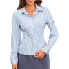 image:imageMakeMeChic Womens Striped Button Down Shirts Long Sleeve Slim Fit Collared Blouse Y2K TopsBlue