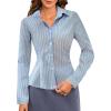 image:imageMakeMeChic Womens Striped Button Down Shirts Long Sleeve Slim Fit Collared Blouse Y2K TopsLight Blue