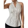 image:imageMakeMeChic Womens Striped Halter Neck Notched Blouse Button Down Sleeveless Dressy TopsMulticolor