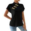 image:imageMakeMeChic Womens Summer Cheongsam Tops Mock Neck Buckle Short Sleeve Blouse ShirtBlack