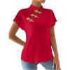 image:imageMakeMeChic Womens Summer Cheongsam Tops Mock Neck Buckle Short Sleeve Blouse ShirtRed