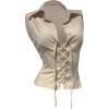 image:imageMakeMeChic Womens Vest Tops Lace Up Collared Blouse Sleeveless Summer ShirtKhaki