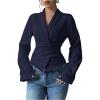 image:imageMakeMeChic Womens Wrap Blouse V Neck Long Sleeve Dressy Casual Bowknot Ruched Business ShirtsBlue