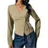 image:imageMakeMeChic Womens Wrap V Neck Blouse Button Down Tie Front Business Casual Dressy TopsGreen
