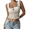 image:imageMakeMeChic Womens Y2k Square Neck Crop Tops Ruffle Tie Front Shirred Sleeveless Tank TopsApricot