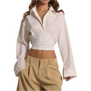 image:imageMakeMeChic Womens Button Up Shirt Collared Long Sleeve Dressy Work BlouseWhite