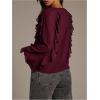 image:imageMAKEMECHIC Womens Ruffle V Neck Blouse Chiffon Lantern Sleeve Going Out TopsBurgundy