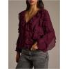 image:imageMAKEMECHIC Womens Ruffle V Neck Blouse Chiffon Lantern Sleeve Going Out TopsBurgundy